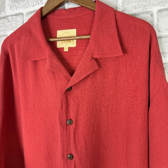 Stubbs Western Bemberg Rustic Red Textured Wooden Button Up Shirt Mens 2XL - Picture 1 of 8